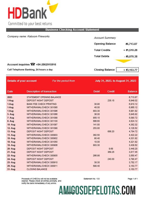 Baixável HD empresa bancária extrato de conta modelo Word e PDF